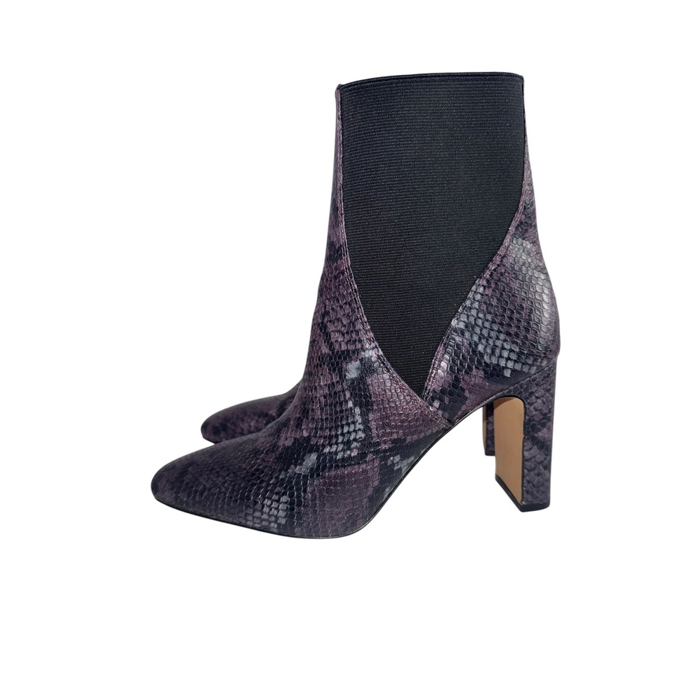 Vince Camuto Seeana Booties Women 9 Purple Snakeskin Leather Block Heel EUC - Picture 3 of 10